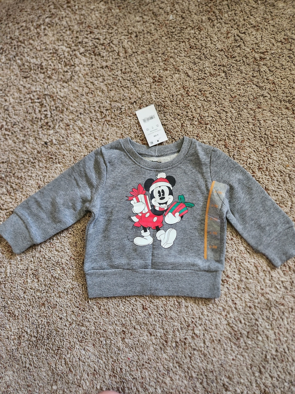 Disney Grey Sweatshirt with Festive Mickey Mouse Print Size 6-9M
